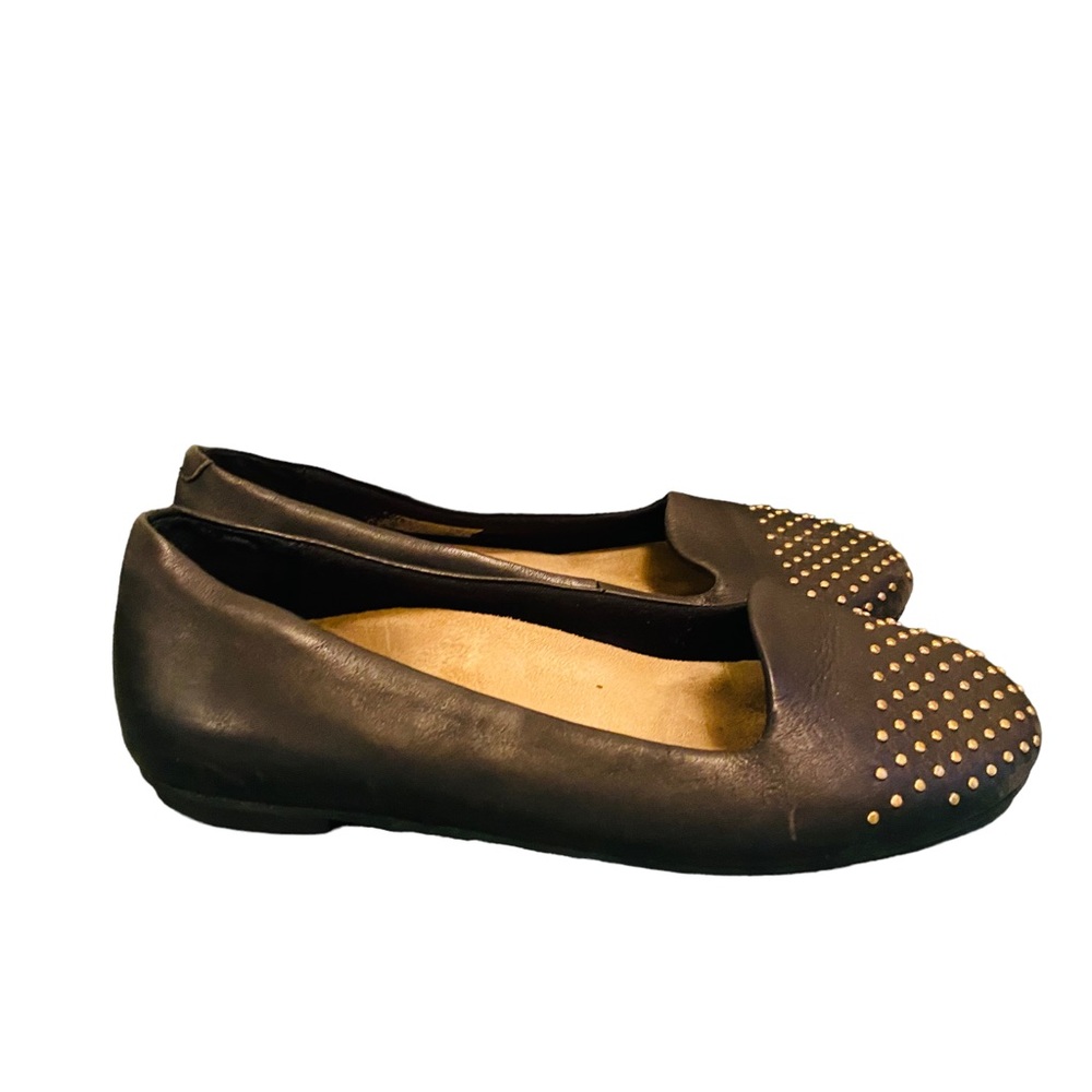 Vionic Bondi Black Leather Gold Studded Flats Loafers Shoes Size 7